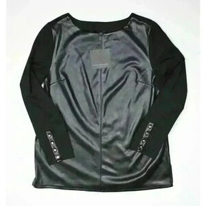 Marc New York Women's M Long Sleeve Faux Leather Front Ponte Tunic Top